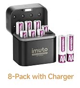 imuto Rechargeable AA Lithium Batteries, 4200mWh 8-Pack with 8-Slot Charger