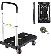 Folding Hand Truck, 150kg/330 Lbs Heavy Duty Luggage Cart, Portable Utility Dolly Platform Cart w...