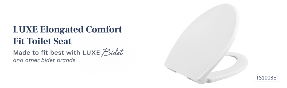LUXE Elongated Comfort Fit Toilet Seat. Made to fit best with Luxe Bidet and other bidet brands.