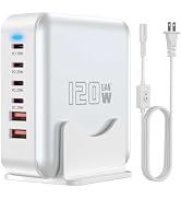 USB C Fast Charger Block, 120W 6-Port Charging Station GaN Hub Adapter, USB C Wall Multi Charger ...