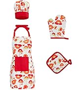 Firstall Kids Apron Set for Girl and Boy - 4 Pcs Includes Apron for Kids, Chef Hat, Oven Mitt , h...