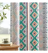 XiDi Patterned Blackout Curtains 84 Inches Long 2 Panels Green Boho Black Out Curtains Colorful f...