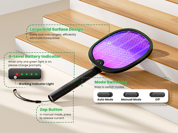 Electric Fly Swatter RECHARGEABLE Bug Zapper Racket