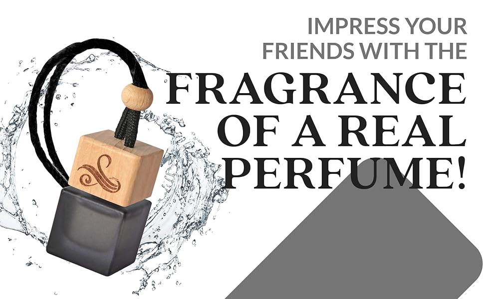 Perfume bottle illustration with water splash effect. Text reads 'IMPRESS YOUR FRIENDS WITH THE FRAGRANCE OF A REAL PERFUME!'
