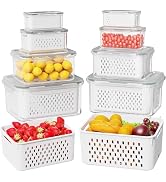 8 Pcs Fruit Storage Containers for Fridge (with Drain Basket) - Leak-Proof Food Containers, BPA-F...