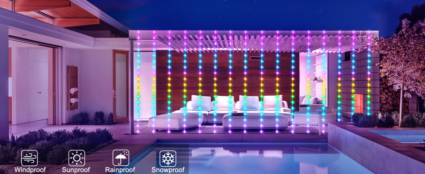 Smart Curtain Lights RGBIC Color Changing Curtain Lights with Music Sync APP Remote Control