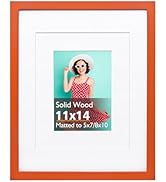 KINLINK 11x14 Picture Frame, Orange Solid Wood Frame with Acrylic Plexiglass for Pictures 5x7/8x1...