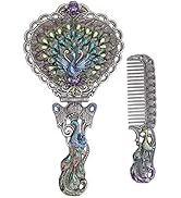 Nerien Vintage Peacock Metal Mirror Comb Set Antique Heart-shaped Handheld Vanity Mirror Comb Set...