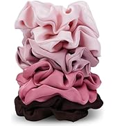 Satin Scrunchies for Women – 8PCS Blush & Brown Silk Hair Ties Set – No Crease, Frizz-Free, Gentl...