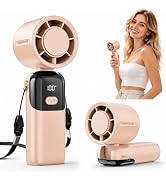 Portable Handheld Turbo Fan, 5000mAh USB-C Rechargeable Mini Pocket Fan with 1-100 Speeds, LED Di...