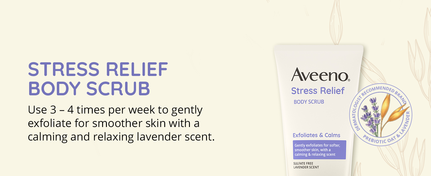 Relaxing Stress Relief body shower scrub calm lavender scent gentle exfoliate smooth soft skincare