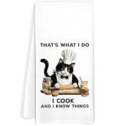 JOQUXI Chef Tuxedo Cat Kitchen Towels, Cat Lovers Mom Lady Gifts Decorative Hand Tea Towels for K...