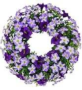 U'Artlines 20 Inch Summer Silk Floral Wreaths for Front Door, Artificial Boxwood Wreath with Purp...