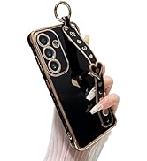 DEFBSC Compatible with Samsung Galaxy S25 Case, Electroplated Edge Love Heart Case with Wrist Str...