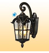 DEWENWILS Dusk to Dawn Outdoor Wall Light 17.7 Inch Black Waterproof | Auto ON/OFF, Water Ripple ...
