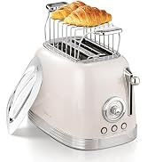 Wiltal Toaster Retro 2 Slice, Vintage Toaster, White Toaster, With Stainless Steel Lid, With Brea...