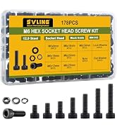 SVLING 178Pcs M6-1.0 Black Hex Socket Head Bolts 12.9 Grade Steel Nut Washer Assortment Kit,Black...