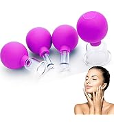 Glass Facial Cupping Set- 4pcs Silicone Vacuum Suction Face Massage Cups Anti Cellulite Lymphatic...