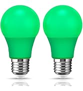 EvaStary 2 Pack Green Light Bulb, A19 LED Light Bulb, 9W (60W Equivalent), E26 Base Colored Light...