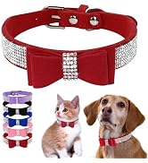 Red Diamond Cat Collar with Bow, Girl Rhinestone Dog Collars Diamond Puppy Collar Sparkly Crystal...