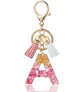 ANHBKAR Initial Letter Keychain Cute Resin with 2 PU Tassel, Letter Keychain for Backpack Charms,...