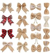 17 PCS Burlap Bows Mixed Jute Bows Handmade Burlap Bowknots with Lace for Wedding Party Decor Hom...