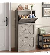 HOMEFORT Shoe Storage Cabinet for Entryway,24" Slim Shoe Organizer with 3 Flip Drawers, Narrow Sh...