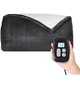 Heated Electric Blanket Queen Size 84''x90'', Dual Controller Soft Flannel with 10 Heat Settings ...
