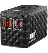 LENCENT 100W International Travel Adapter, GaN Universal Travel Adapter with 2 USB-A & 2 Type C P...