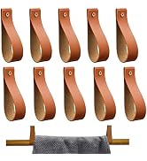 10 Pcs Leather Hooks Wall-Mounted,Leather Curtain Rod Holder, PU Leather Straps for Hanging Brack...