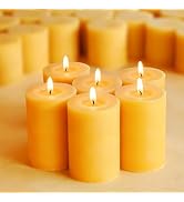 2 x 3 inch Natural Beeswax Pillar Candles Set of 6, Smokeless Dripless Pure Beeswax Candle with N...