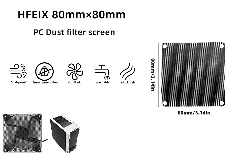 HFEIX 80mmx80mm PC Dust filter screen