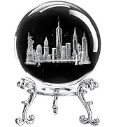 ZEERSHEE 2.3in 3D Laser Engraved Crystal Ball Featuring Statue of Liberty, Golden Gate Bridge, an...