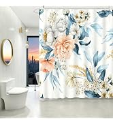 CedarShin Floral Flower Fabric Shower Curtain with 12 Hooks, 120GSM, 72x72 | Polyester Printed Bo...