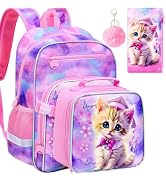 gxtvo 3PCS Girls Backpack, 16" Sequin Prechool Elementary Bookbag and Lunch Box