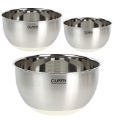 Cluren 304 Stainless Steel Mixing Bowls of 3 (No lids) | Heavy-Gauge Metal Bowls with White Non-S...
