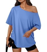 Trendy Queen Womens Off The Shoulder Tops Oversized T-Shirts Short Sleeve Tees Summer 2025 Casual...