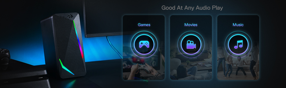 Redragon GS510 speaker with stereo sound for games movies and music enhances entertainment