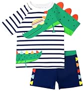 AIWUHE Toddler Boys' Rash Guard Swimsuit Two Piece Short Sleeve Bathing Suit and Swim Trunk Set D...