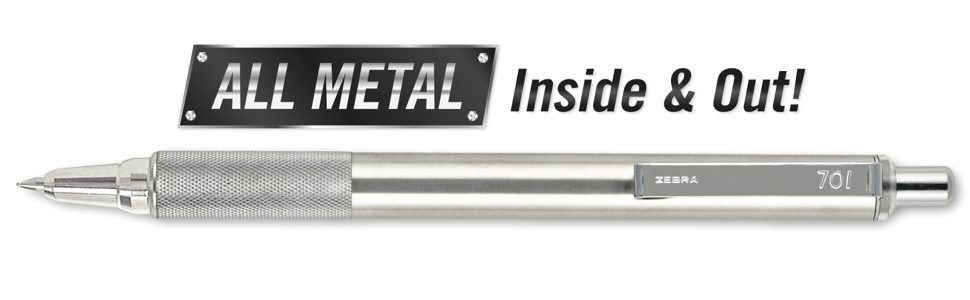 stainless steel zebra pen, all metal pen, all metal inside and out pen, zebra pen, executive pen