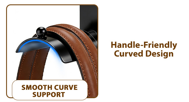 Curved hanging solution keeps clutches tidy and easy to reach.