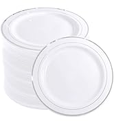 WELLIFE 144 Pieces Silver Plastic Dessert Plates, 7.5 inch Disposable Salad Plates, Premium White...