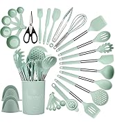 QMVESS Silicone Cooking Utensils Set, 28 Pcs Non-Stick Kitchen Utensil Set with Holder, Tongs, Sp...
