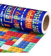 RUSPEPA Reversible Boys Birthday Wrapping Paper Roll, Mini Roll Colorful Pixel Art and Building B...