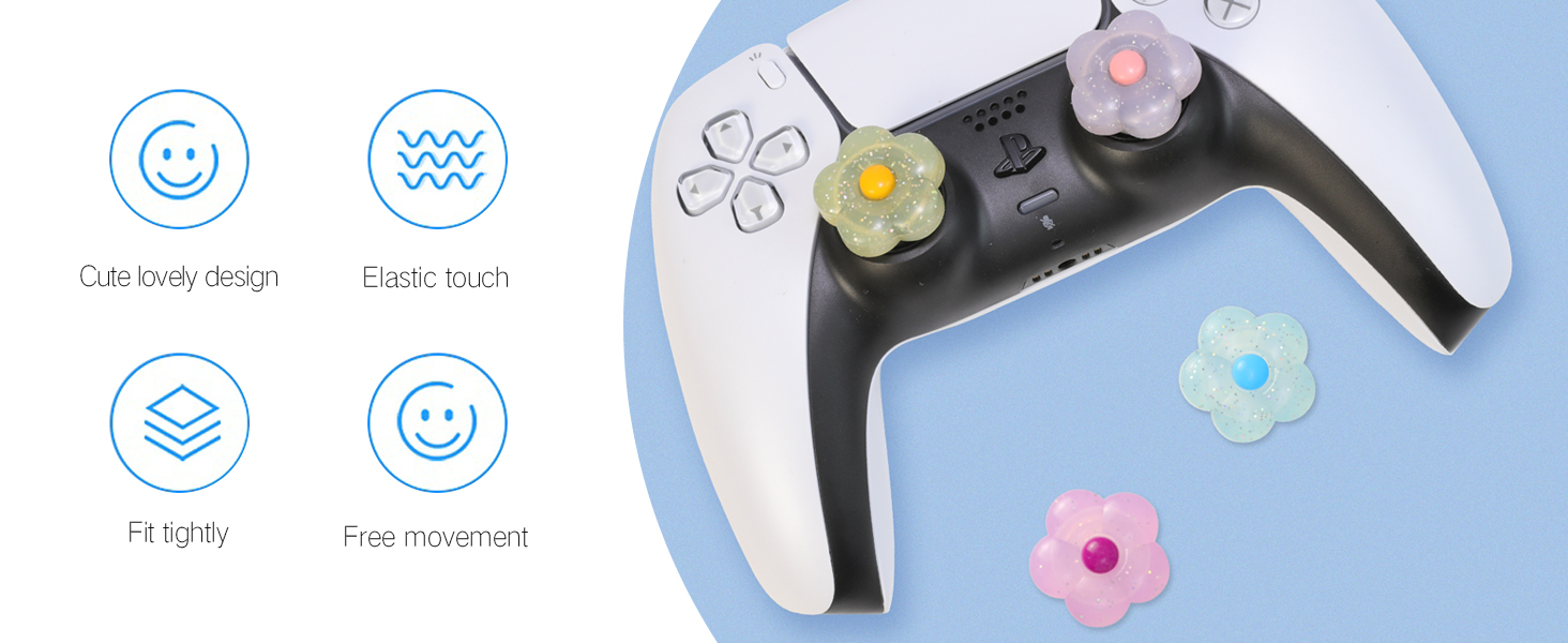 Cute PS5 PS4 Xbox One Switch Pro Controller Steam Deck Thumb Grips Caps Glitter Flower