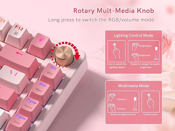 Multifunction control knob-volume, media, and RGB at one twist/click