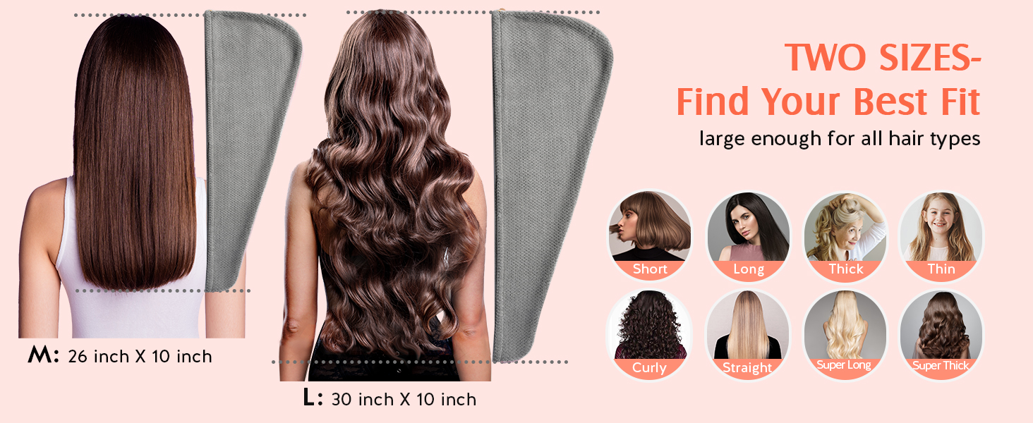Microfiber Hair Towel Wrap Women Absorbent Quick Dry Hair Turban Wet Hair, Curly, Long, Thick