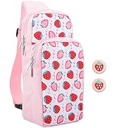 HYPERCASE Pink Strawberry Carrying Travel Bag for Nintendo Switch/OLED/Lite, Cute Sling Crossbody...