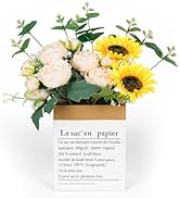 FADACHY Peonies Artificial Flowers,White Silk Flowers Peony&Sunflower with Paper Bag White Fake F...