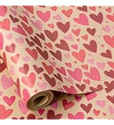RUSPEPA Kraft Valentine’s Day Wrapping Paper Roll, Mini Roll, Red and Pink Heart Design, Romantic...